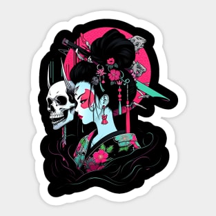 Geisha | Grim Reaper Geisha Skull | Cool Retro Japanese Aesthetic Sticker